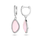Klapoorringen van Gerhodineerd Zilver met Roze glas en Zirkonia - Formaat 11x35mm