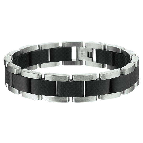 Herenarmband 14mm  van Edelstaal en Carbon - Lengte 21cm