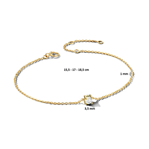 Damesarmband van 14 Karaat Geelgoud met Geboortesteen Zirkonia April - Lengte 15.5+3cm