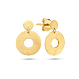 14 Karaat Geelgouden, Deels gematteerde Cirkelvormige Oorhangers - Formaat 10x14mm