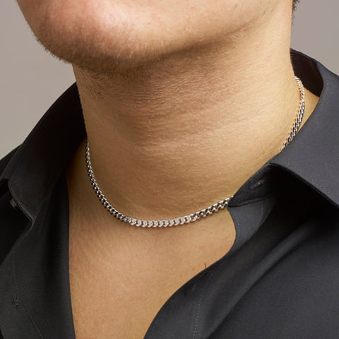 Zilveren collier lengte 45 cm - Gourmet 6 Zijdes Geslepen 4,3 mm - Zilver Wit