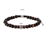 Kralenarmband Donkerbruin Hout 6,5 Mm 19   26 Cm Zilver Gerhodineerd Met Rubber/Nylon/Leer
