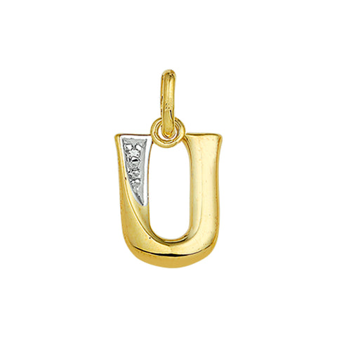 14 Karaat Geelgouden hanger met Diamant 0.005ct - Letter U - 9.5 x 14 mm