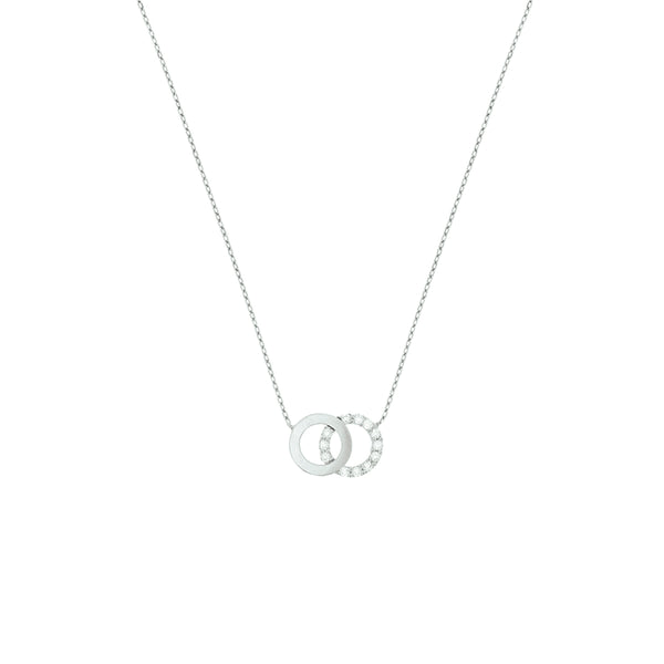Damescollier van 14 Karaat Witgoud, Ankerschakel 0.8mm met twee Ronde hangers, Zirkonia - Lengte 40+4cm