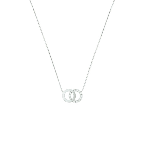 Damescollier van 14 Karaat Witgoud, Ankerschakel 0.8mm met twee Ronde hangers, Zirkonia - Lengte 40+4cm