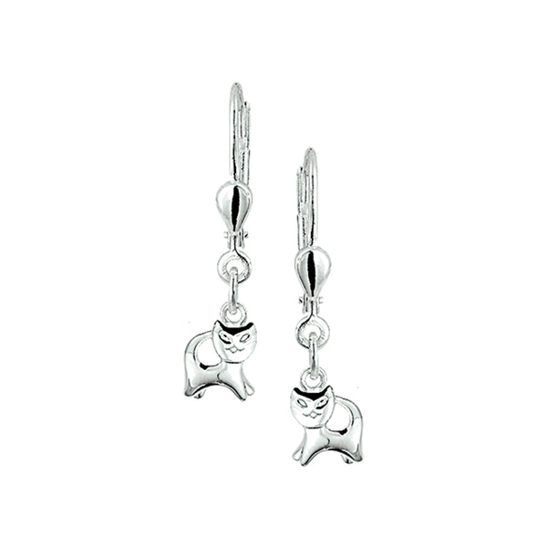 925 Zilveren kinderoorhangers Poes, Brisur Haak - Formaat 6.7 x 20 mm