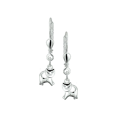 925 Zilveren kinderoorhangers Poes, Brisur Haak - Formaat 6.7 x 20 mm