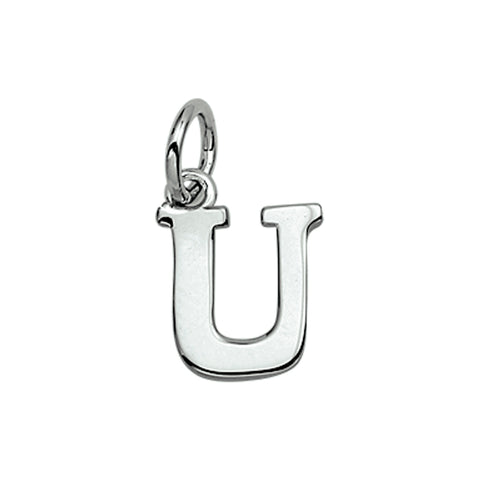 Gerhodineerd Zilveren hanger, Letter U - 9.3 x 12.6 mm