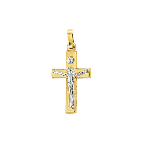 Kruis met Corpus hanger van Bicolor gestift 14 Karaat Geelgoud, formaat 13 x 23.5 mm