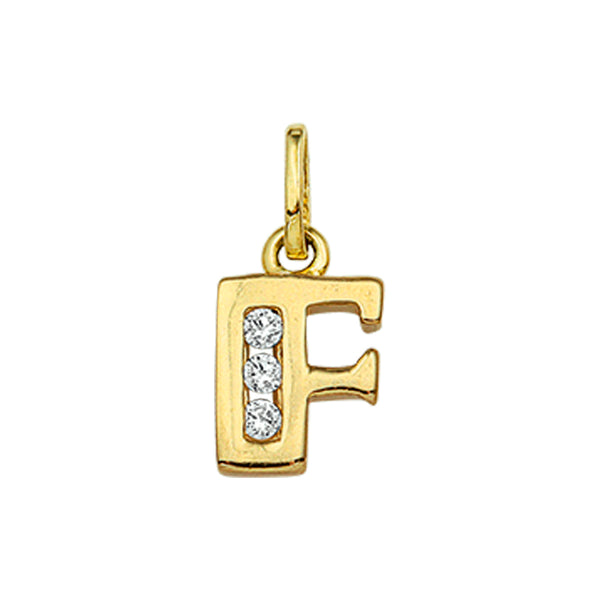 14 Karaat Geelgouden hanger met Zirkonia - Letter F - 6.5 x 11 mm