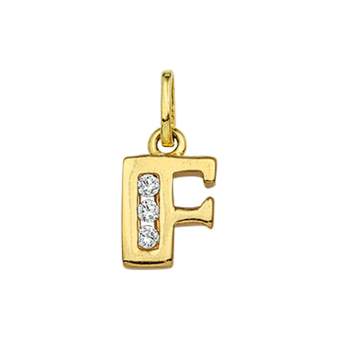 14 Karaat Geelgouden hanger met Zirkonia - Letter F - 6.5 x 11 mm