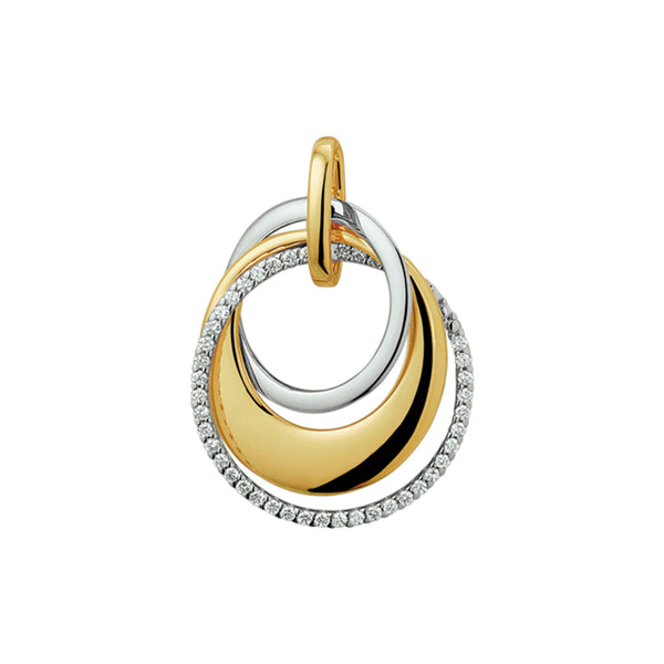 Ronde hangers met Diamant 0.21ct - Bicolr - 14 Karaat Wit- en Geelgoud - Formaat 20 x 27 mm