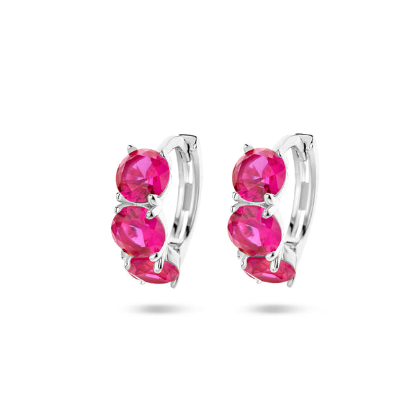 Klapoorringen van Gerhodineerd Zilver met Robijn Zirkonia - Formaat 4x11mm