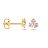 Oorknoppen met Blauw, Roze en Wit Zirkonia van 14 Karaat Geelgoud - Formaat 5x5mm