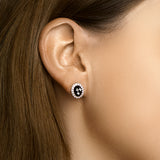 Oorknoppen Gerhodineerd Zilver met Onyx en Zirkonia Halo - Formaat 10x11.5mm