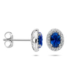 Oorknoppen met Blauw en Wit Zirkonia van Gerhodineerd Zilver - Formaat 7x9mm
