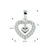 Hartvormige hanger 13.5 x 20 mm met Zirkonia van Gerhodineerd Zilver