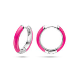 Gerhodineerd Zilveren Klapoorringen Roze emaille - Diameter 14 mm