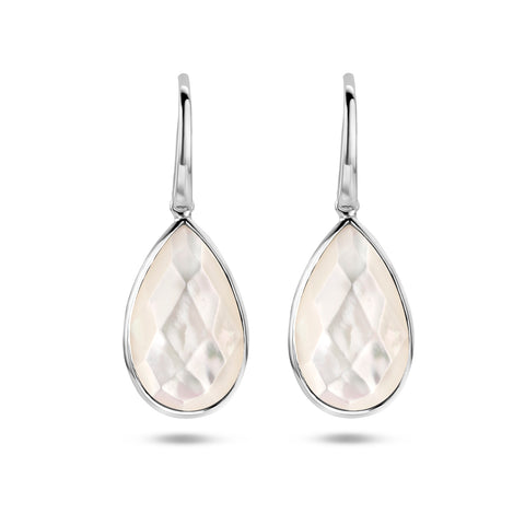 Franse Haak Oorhangers van Gerhodineerd Zilver met Parelmoer 10.5x17mm - Hoogte 33mm