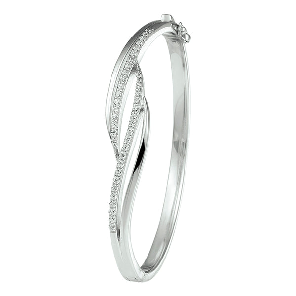 Damesarmband, Bangle van Gerhodineerd Zilver met Zirkonia - Formaat 11x60mm