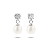 Oorhangers van Gerhodineerd Zilver met Zirkonia en Parel 6.5x7mm - Formaat 6.5x15mm