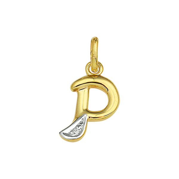 14 Karaat Geelgouden hanger met Diamant 0.005ct - Letter P - 10.5 x 15.5 mm