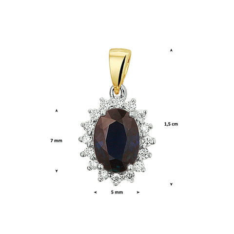 14 Karaat Bicolor Geel- en Witgouden Hanger met Saffier 0.96ct en Diamant 0.11ct - Formaat 5x14mm
