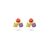 Oorknoppen met Rood, Geel en Paars Zirkonia van 14 Karaat Geelgoud - Formaat 5x5mm