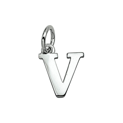 Gerhodineerd Zilveren hanger, Letter V - 10.2 x 12.7 mm