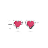 Gerhodineerd Zilveren kinderoorknoppen Hartvorm met rood/roze emaille  - Formaat 5 x 4.5 mm