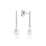Gerhodineerd Zilveren Oorhangers met een Parel 6.5x7.5mm - Hoogte 25mm