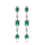 Gerhodineerd Zilveren Oorhangers met Groen en Wit Zirkonia - Hoogte 39mm