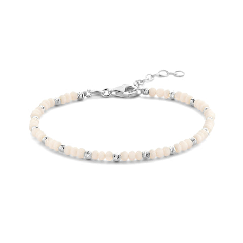 Armband Bolletjes Gediamanteerd En Wit Glas 3,0 Mm 16 + 3 Cm Zilver Gerhodineerd