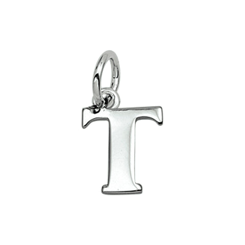Gerhodineerd Zilveren hanger, Letter T - 9.2 x 12.1 mm