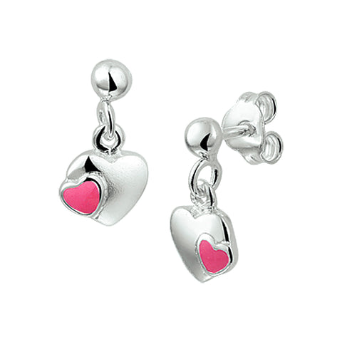 Kinderoorhangers Hart met emaille van 925 Zilver - Formaat 7 x 6 mm