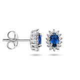 Oorknoppen van Gerhodineerd Zilver met Synthetische Saffier en Zirkonia - Formaat 6.5x8.5mm