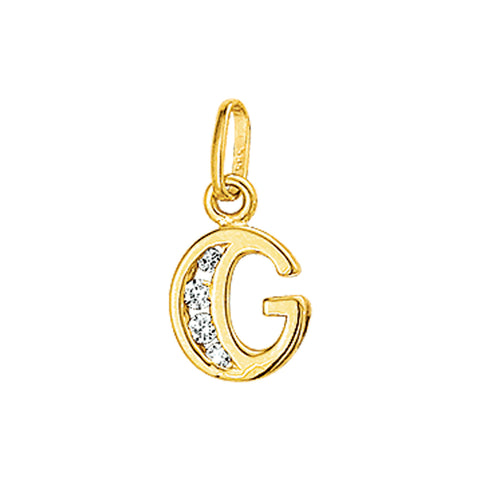 14 Karaat Geelgouden hanger met Zirkonia - Letter G - 7.5 x 11 mm