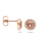 Oorknoppen Morganiet 0.90ct (2x 0.45ct) en Diamant 0.11ct (2x0.055ct) 14 Karaat Roségoud