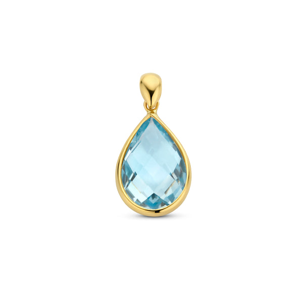 Hanger Druppelvorm 15 x 18 mm met Blauw Topaas 2.10ct, 14 Karaat Geelgoud