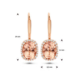 Oorhangers Morganiet 3.50ct (2x 1.75ct) en Diamant 0.23ct (2x0.115ct) Brisur Haak 14 Karaat Roségoud