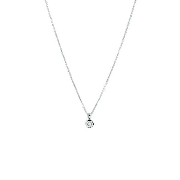 Witgouden collier lengte 39.5cm+2.5 - Anker 0.7 mm - Diamant 0.05ct - 14Krt. Goud