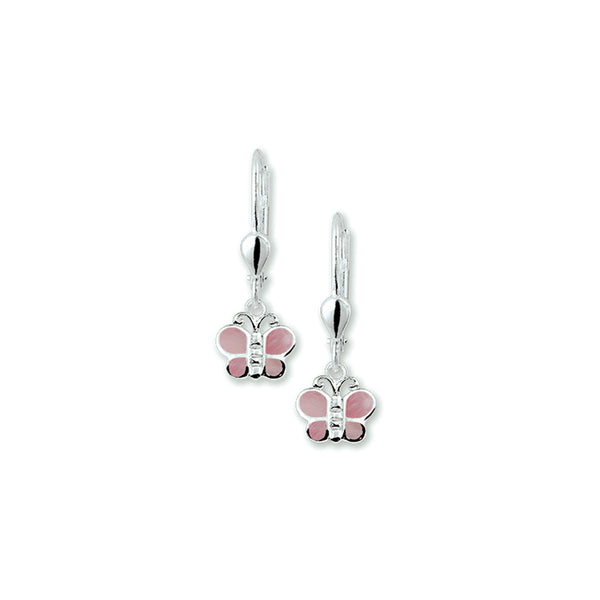 Kinderoorhangers Vlinder met parelmoer, Brisur Haak, 925 Zilver - Formaat 8 x 8.5