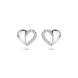 Oorknoppen Hartvorm met Zirkonia van Gerhodineerd Zilver - Formaat 8x6.5mm