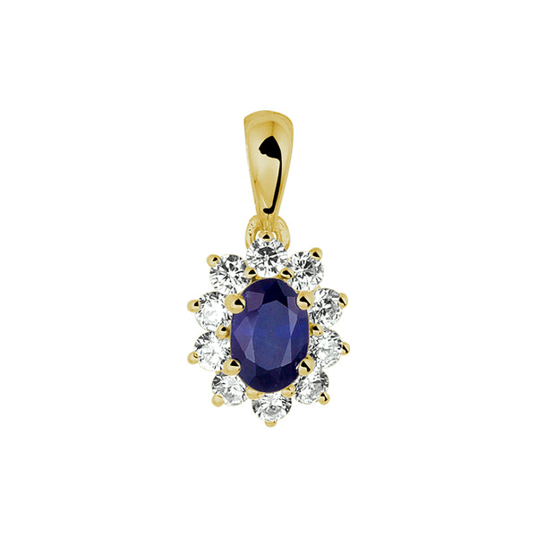 14 Karaat Geelgouden Hanger met Saffier 0.14ct en Zirkonia - Formaat 8.5x10.5mm