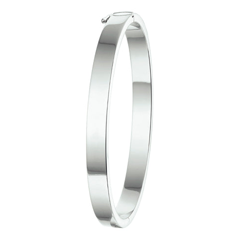 Damesarmband 6mm, Bangle van Gerhodineerd Zilver, Vlakke, massieve buis met scharnier - Diameter 60mm