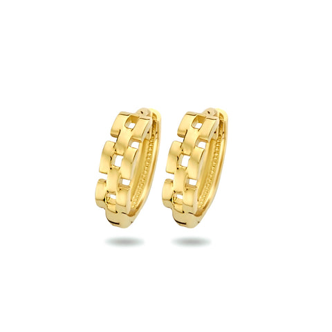 14 Karaat Geelgouden Klapoorringen Schakelmotief - Diameter 12.5mm en Breedte 3.5mm