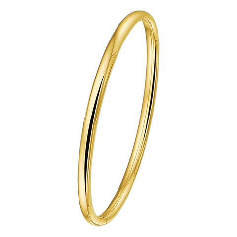 Damesarmband 4mm, Bangle van 14 Karaat Geelgoud, Ovale buis met scharnier - Diameter 61mm