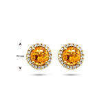 Oorknoppen van 14 Karaat Geelgoud met Citrien 0.90ct (2x 0.45ct) en Diamant 0.11ct (2x0.055ct)