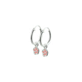 Oorringen van 925 Zilver met een roze bloem als hanger - Formaat 1.5 mm - diameter 12 mm