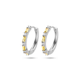 Klapoorringen van Gerhodineerd Zilver met Geel en Wit Zirkonia - Diameter 17mm en Breedte 3mm